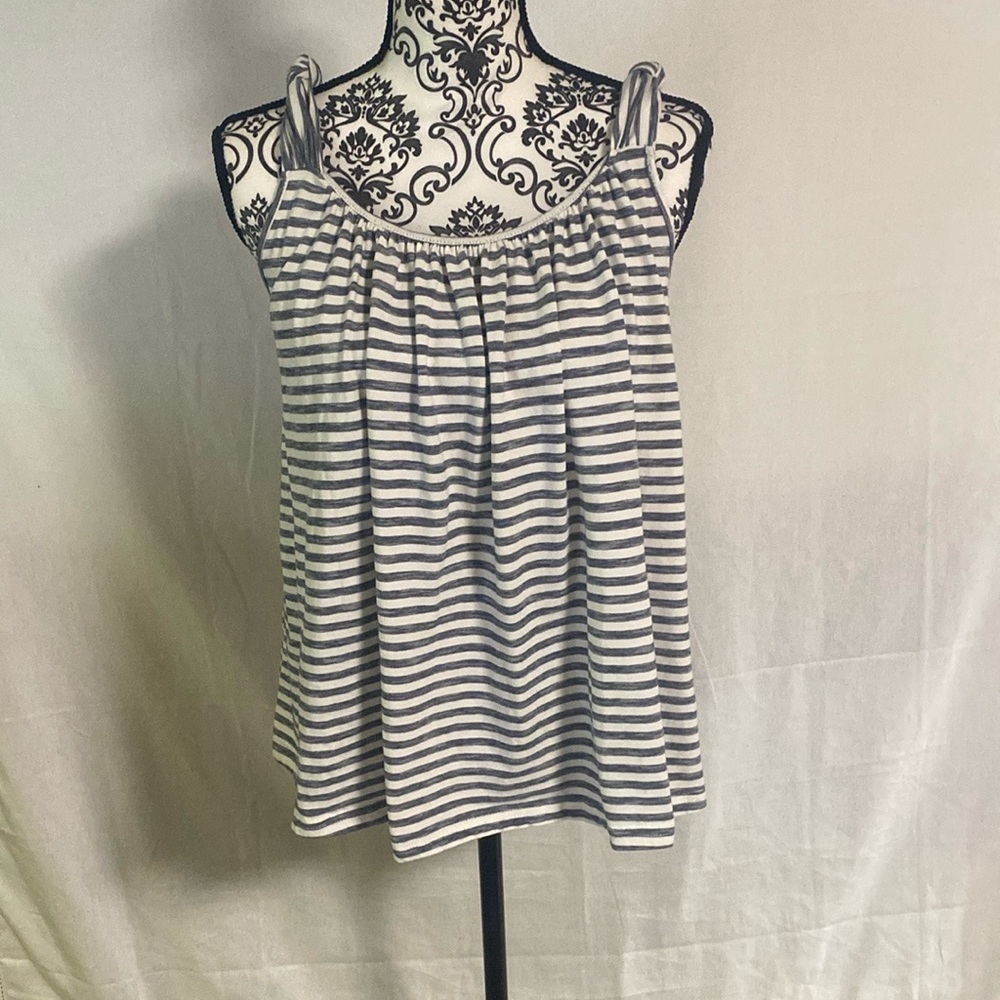 Listicle Navy and White Striped Tank Top with knot details on straps cotton